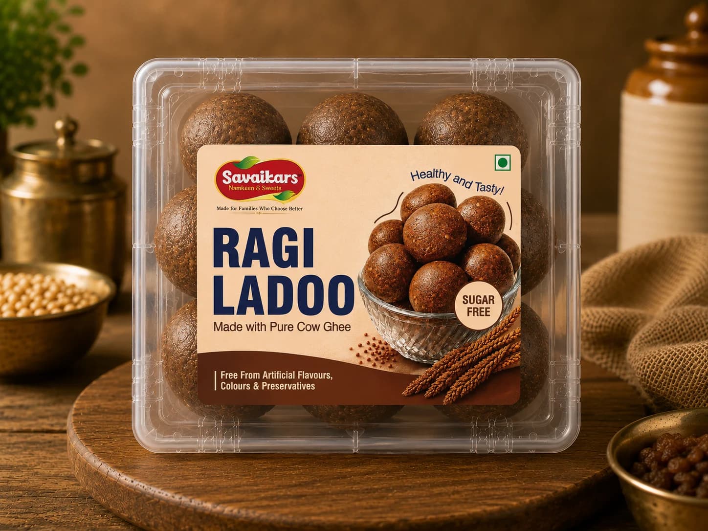 Pure Ghee Ragi Ladoo (Sugar Free)